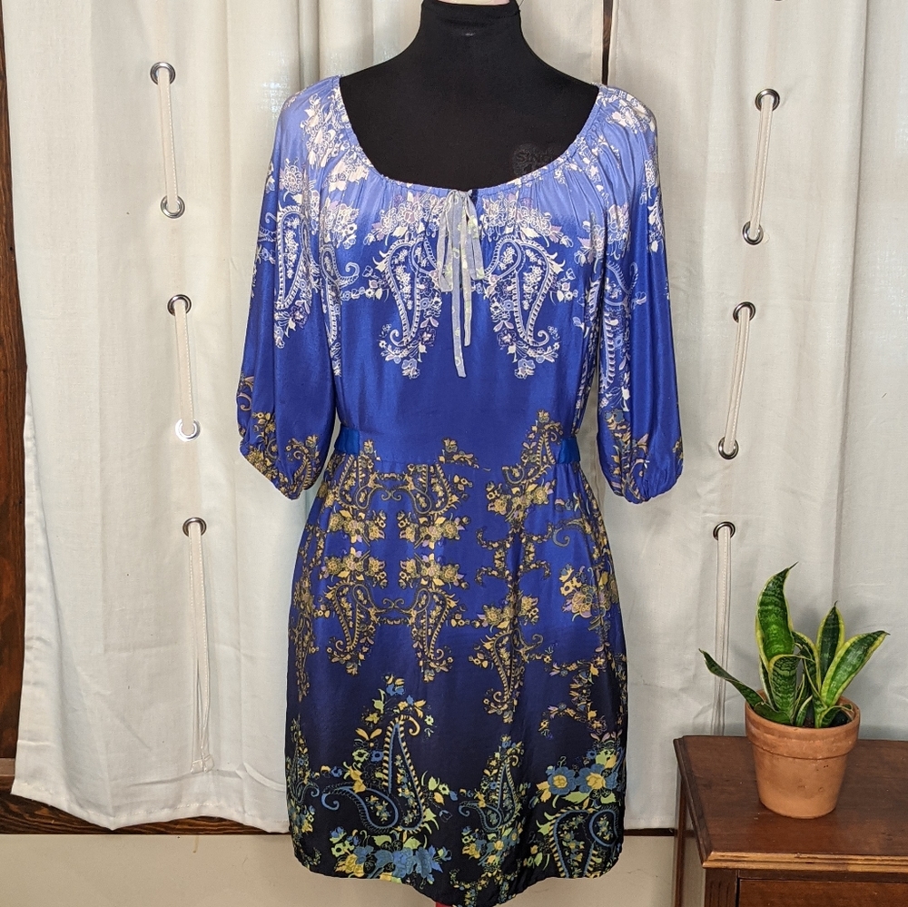 🌊3/$15 Petticoat Alley silk paisley peasant dress XS